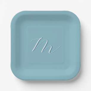 Plato De Papel Profesional Minimalista de bollo azul sólido monog