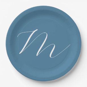 Plato De Papel Profesional Minimalista de bollo azul sólido monog