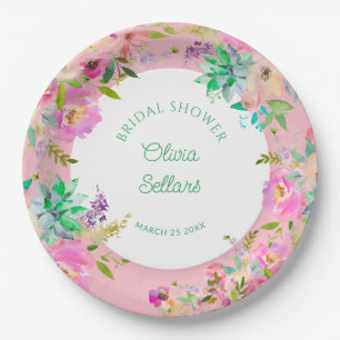 Plato De Papel Profusión floral brillante ducha de novia