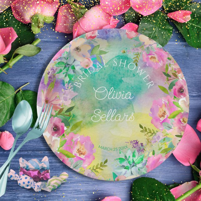 Plato De Papel Profusión floral brillante ducha de novia (English garden Bridal Shower)