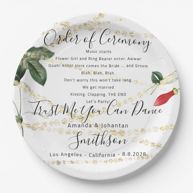 Plato De Papel Programa divertido Wedding Party Plate Gracias a F (Anverso)