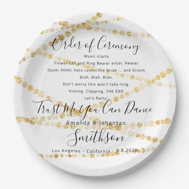 Plato De Papel Programa Gracioso Wedding Party Plate Gracias Blan (Anverso)