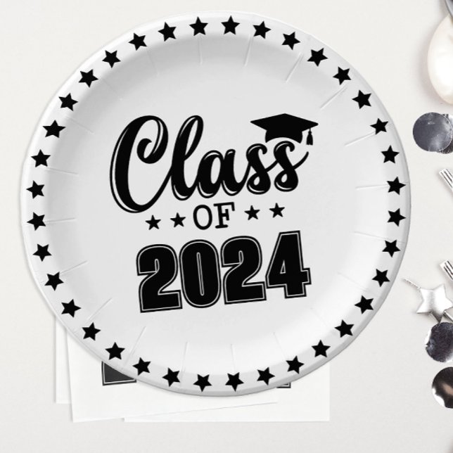 Plato De Papel Promoción de Graduación (Easily customize the graduation year on these festive "Class of' graduation plates.)