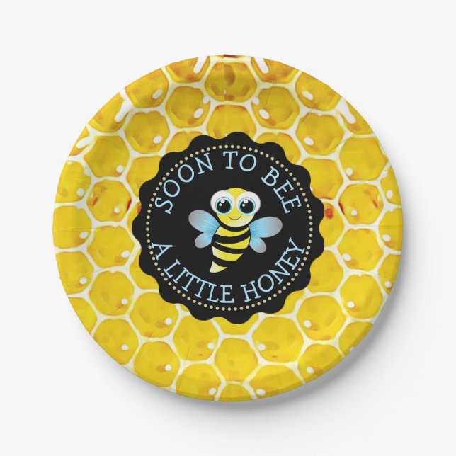 Plato De Papel PRONTO BEE Baby Shower Bumble Paper Placas (Anverso)