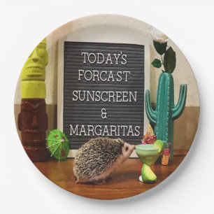 Plato De Papel Protector Solar de Erizo y Margaritas