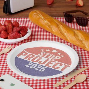 Plato De Papel Proyecto 2025 Botón Trump American Patroitic USA