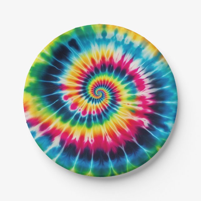 Plato De Papel Psychedelic Rainbow Tie-Dye Retro Paper Plates (Anverso)
