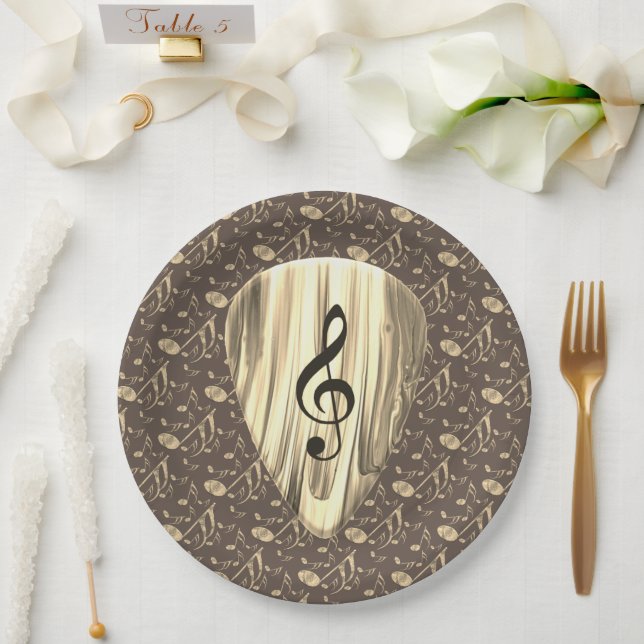 Plato De Papel Púa de guitarra de notas de música personalizada (Boda)