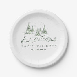 Plato De Papel Pueblo de Navidades Snowy