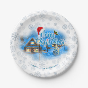 Plato De Papel Pueblo mágico del navidad