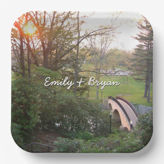 Plato De Papel Puente arco iris atardecer en el Grove City Colleg (Anverso)