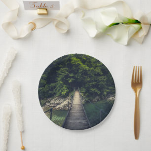 Plato De Papel Puente colgante simple río Idrijca, Eslovenia