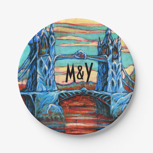 Plato De Papel Puente creciente en una fantástica ciudad Plata de (Anverso)