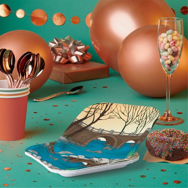 Plato De Papel Puente de piedra rústico sobre el paisaje natural  (Subido por el creador)