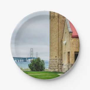 Plato De Papel Puente Mackinac y faro