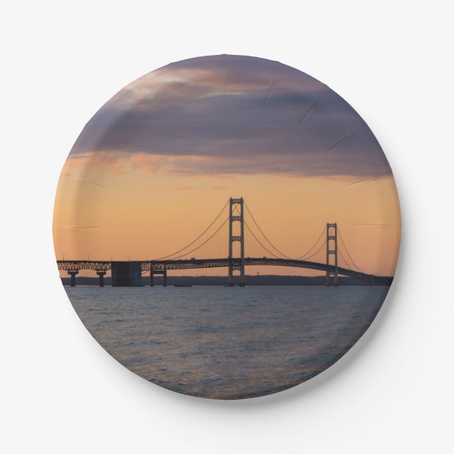 Plato De Papel Puente naranja Dusk Mackinac (Anverso)