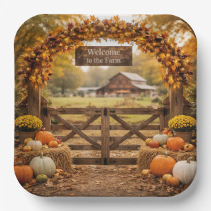 Plato De Papel Puerta de granja de otoño