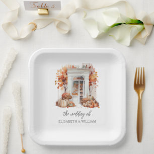 Plato De Papel Puerta Principal Blanca de Boda Otoño