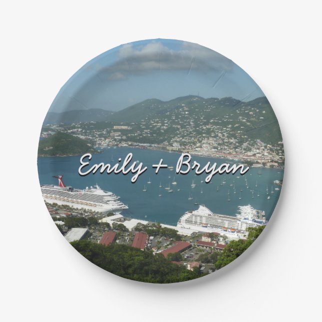 Plato De Papel Puerto de St. Thomas Islas Vírgenes Estadounidense (Anverso)