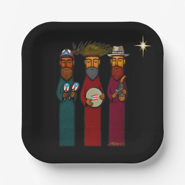 Plato De Papel Puerto Rican Three Wise Men – Parranda (Anverso)