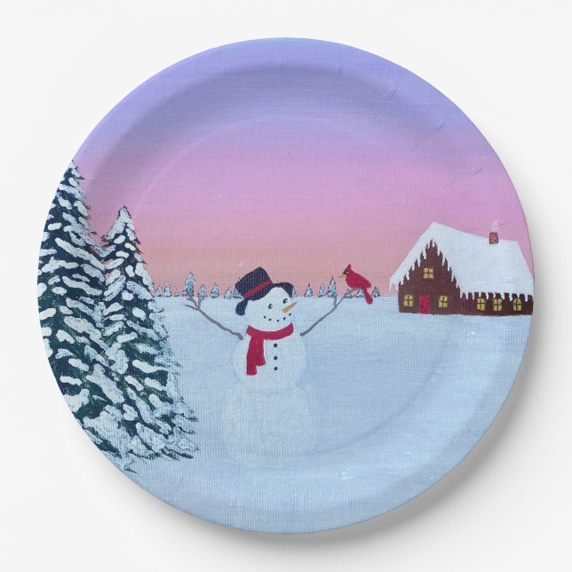 Plato De Papel Puesta de sol de Navidad (Anverso)