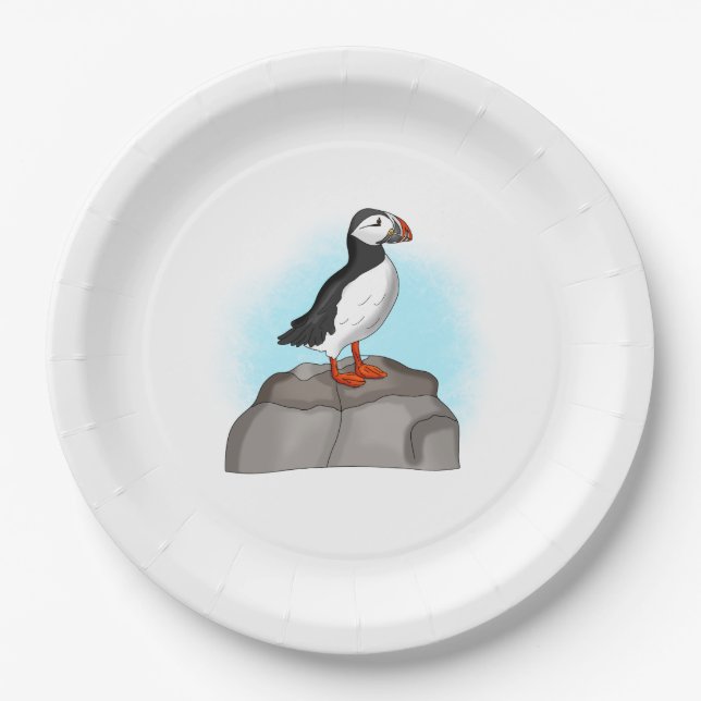 Plato De Papel Puffin dibujado a mano (Anverso)