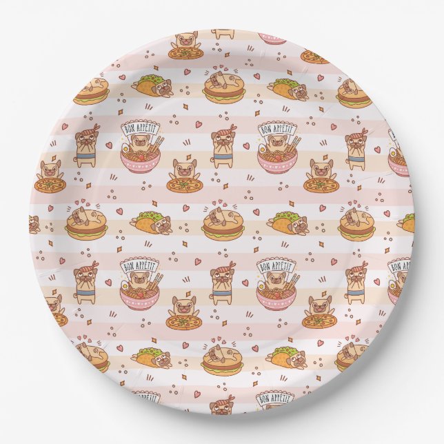 Plato De Papel Pug Bon Appetit Hamburger Taco Food (Anverso)