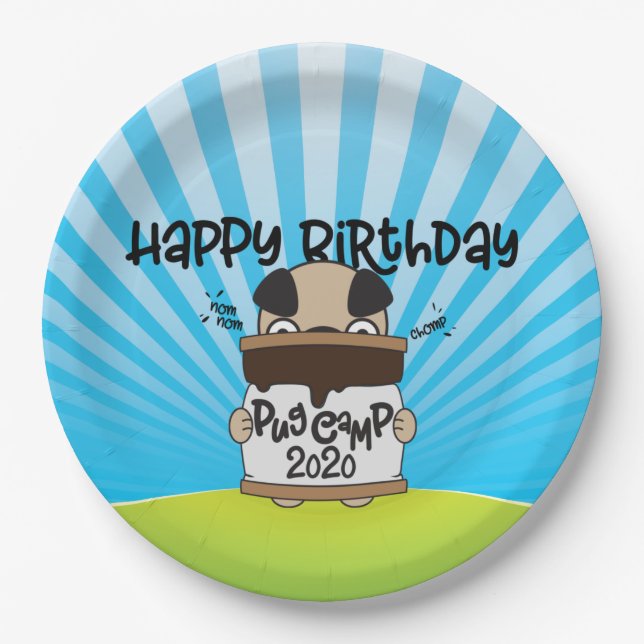 Plato De Papel Pug Camp 2020 Feliz cumpleaños (Anverso)