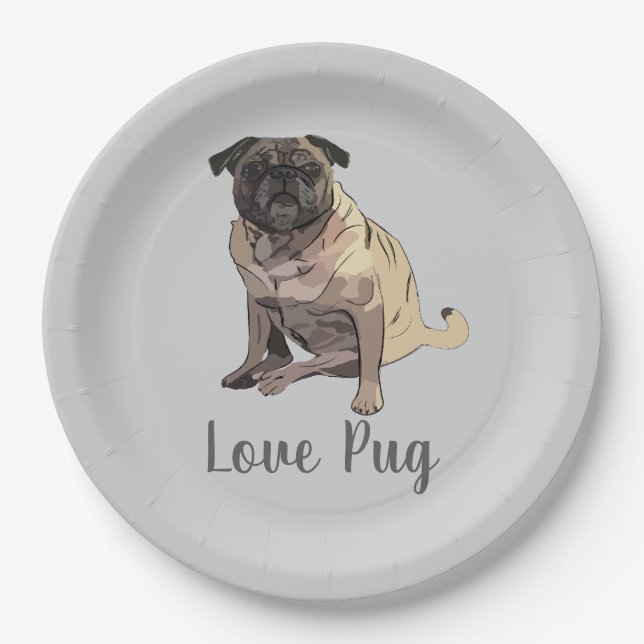 Plato De Papel Pug de amor (Anverso)