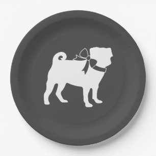 Plato De Papel Pug Dog Baby Shower Gris Puppy Género Neutral