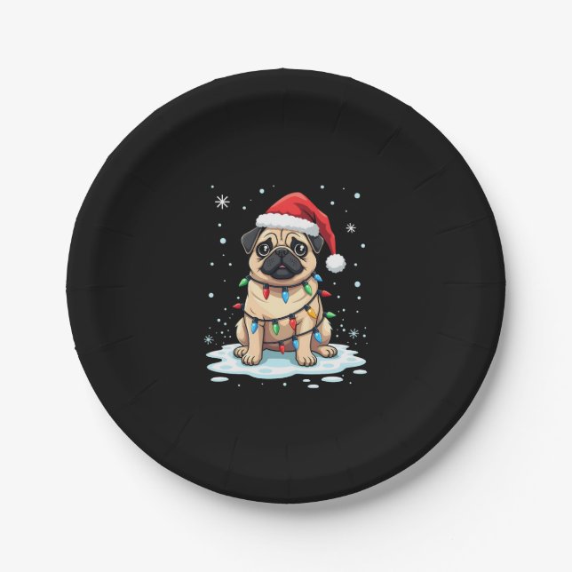 Plato De Papel Pug Dog Christmas Men Women (2) (Anverso)