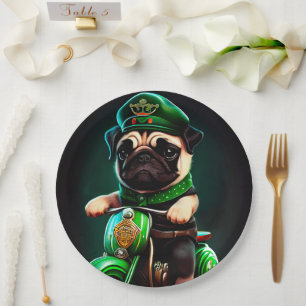 Plato De Papel Pug Dog Driving Bike St.