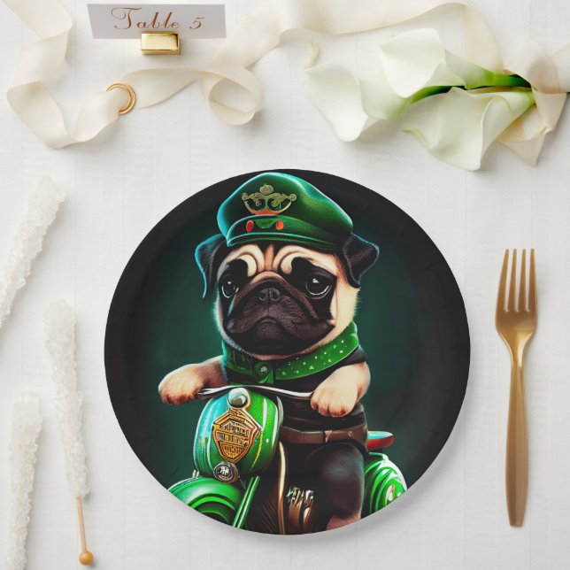 Plato De Papel Pug Dog Driving Bike St. (Boda)