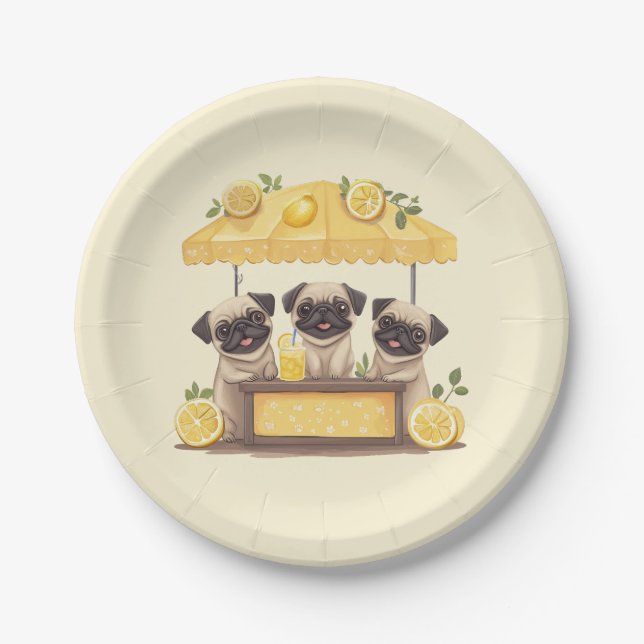 Plato De Papel Pug Dogs Lemonade Stand (Anverso)