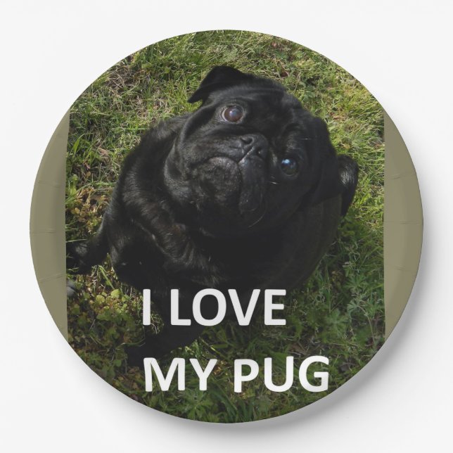 Plato De Papel pug negro amor c foto (Anverso)