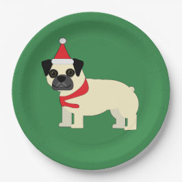 Plato De Papel Pug Santa