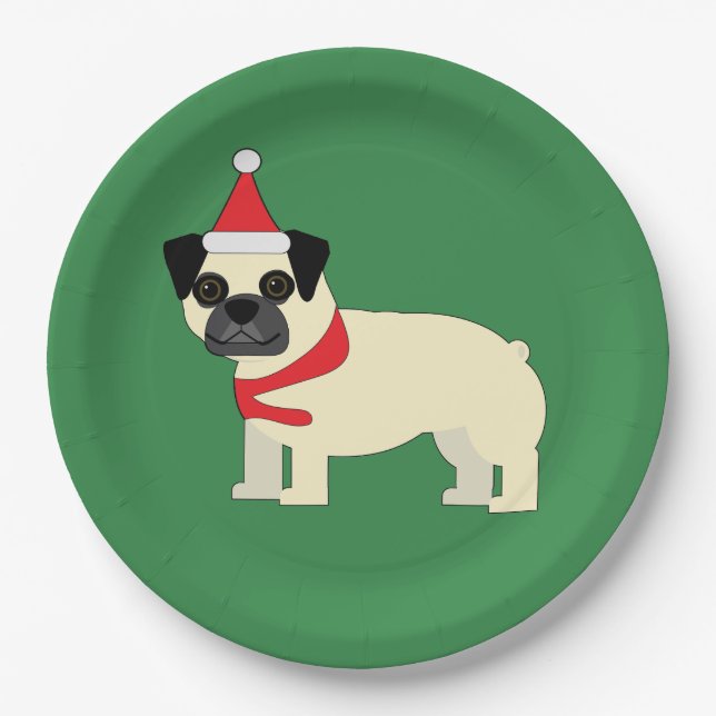 Plato De Papel Pug Santa (Anverso)