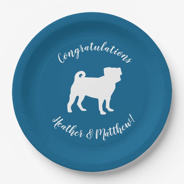 Plato De Papel Pug Silhouette Puppy Baby Shower (Anverso)