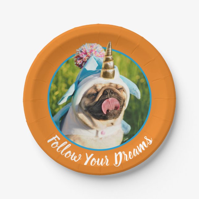 Plato De Papel Pug unicornio (Anverso)