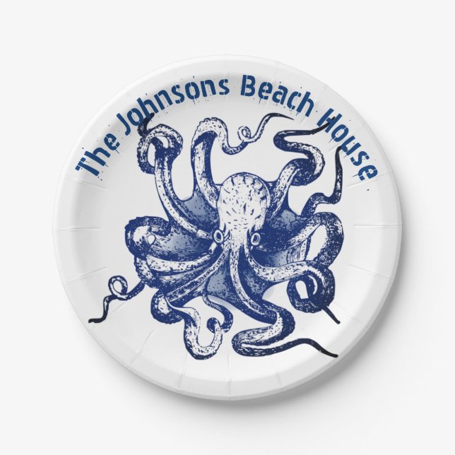 Plato De Papel Pulpo azul (Anverso)