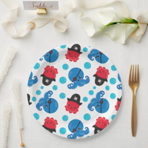 Plato De Papel Pulpo pirata, patrón de pulpo, animales marinos