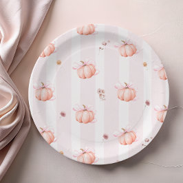 Plato De Papel Pumpkin Bow Fall Autumn Floral  Baby Shower