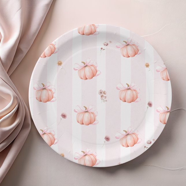 Plato De Papel Pumpkin Bow Fall Autumn Floral  Baby Shower (Subido por el creador)