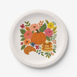 Plato De Papel Pumpkin Floral Fall Thanksgiving Paper Plates