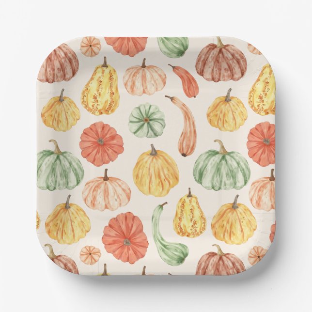 Plato De Papel Pumpkin Gourd Autumn Baby Shower (Anverso)