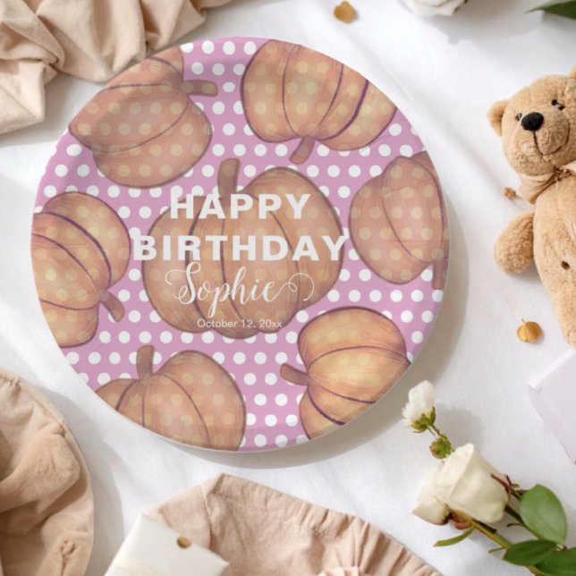 Plato De Papel Pumpkin Party Pink & Orange Birthday (Subido por el creador)