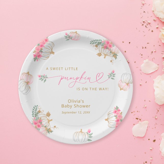 Plato De Papel Pumpkin Pink Floral Baby Shower (Subido por el creador)