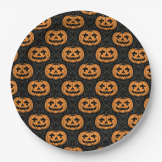 Plato De Papel Pumpkin Skull