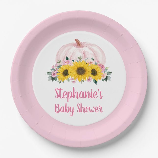 Plato De Papel Pumpkin Sunflower Rosa Flor Caída Floral Baby Show (Anverso)