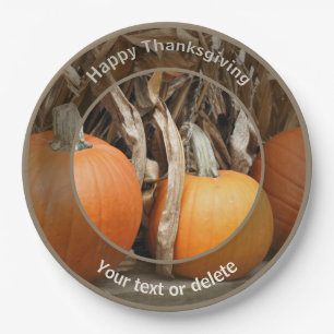 Plato De Papel Pumpkins Cornstalks Fall Personalizado Acción de G